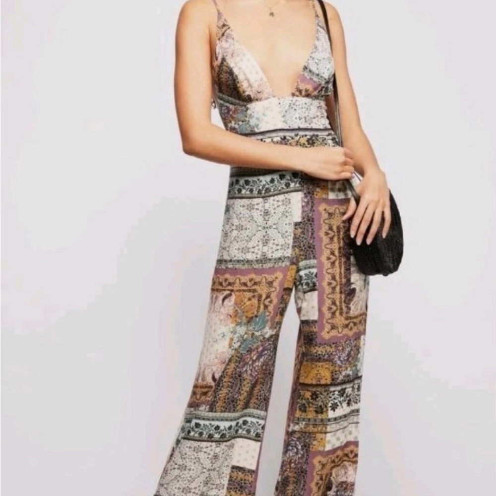 Free People Multicolor Patchwork Print Jumpsuit